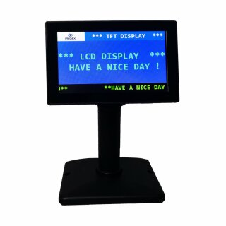 VP500T2, 5&quot; LCD Kundenanzeige, Hintergrund- und Schriftfarbe &auml;nderbar, QR Code f&auml;hig, mit Standfuss (2 verschiedene H&ouml;he), USB Anschluss