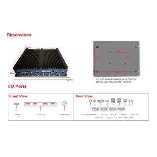 IPC6000-i5-1235U, l&uuml;fterloser Box PC, 8GB RAM, 128GB SSD, 4x USB3.0, 4x USB2.0, 6x COM, 1x WIFI